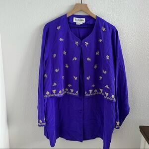 Vintage Diane Von Furstenberg 100% Silk  Purple with Gold Embroidery Tunic 2X